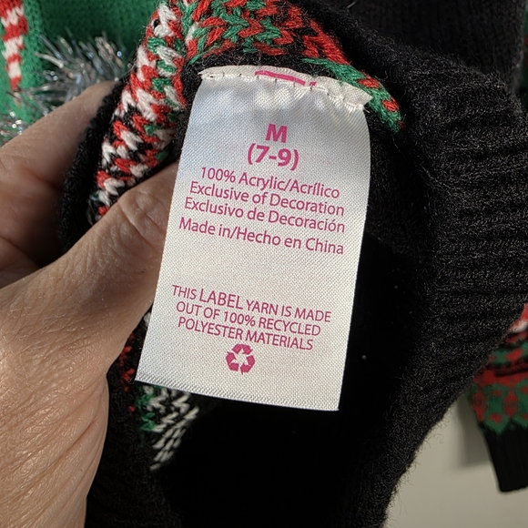 Ugly Christmas Sweater Santa Tree Believe Fair Isle Holiday Med Tinsel Garland - Picture 6 of 7
